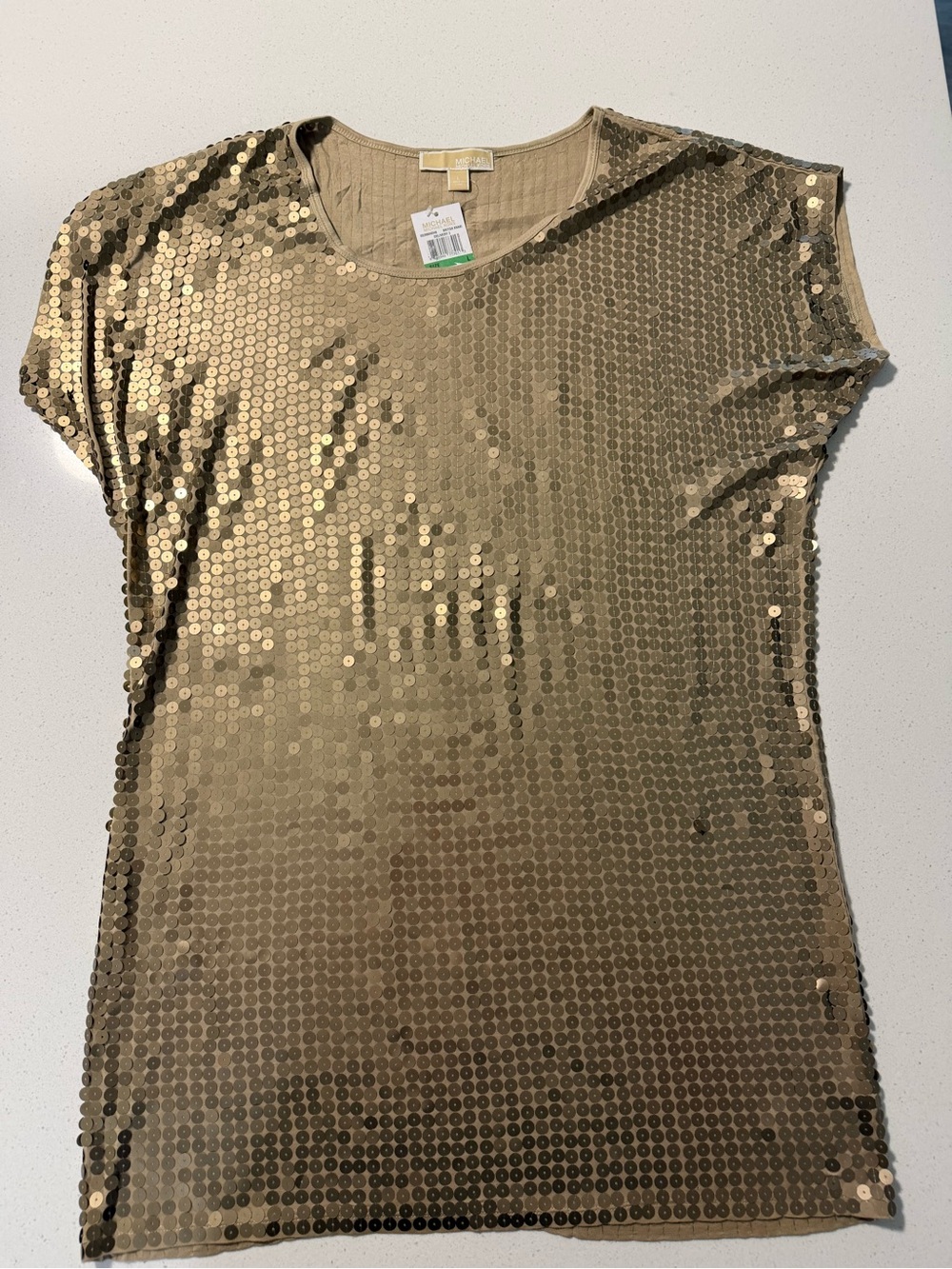 Michael Kors Gold Sequin Short Sleeve Dress